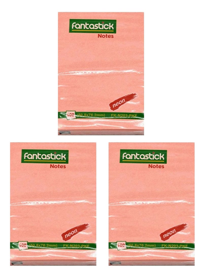 Fantastick 3-Piece Sticky Notes 2x3 Inch Size Light Pink - Image 1