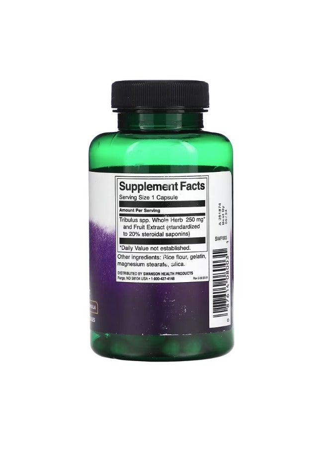 SWANSON - Mega Tribulus Extract – Testosterone Support – 250 mg per Capsule – Herbal Supplement – 120 Capsules - Image 1