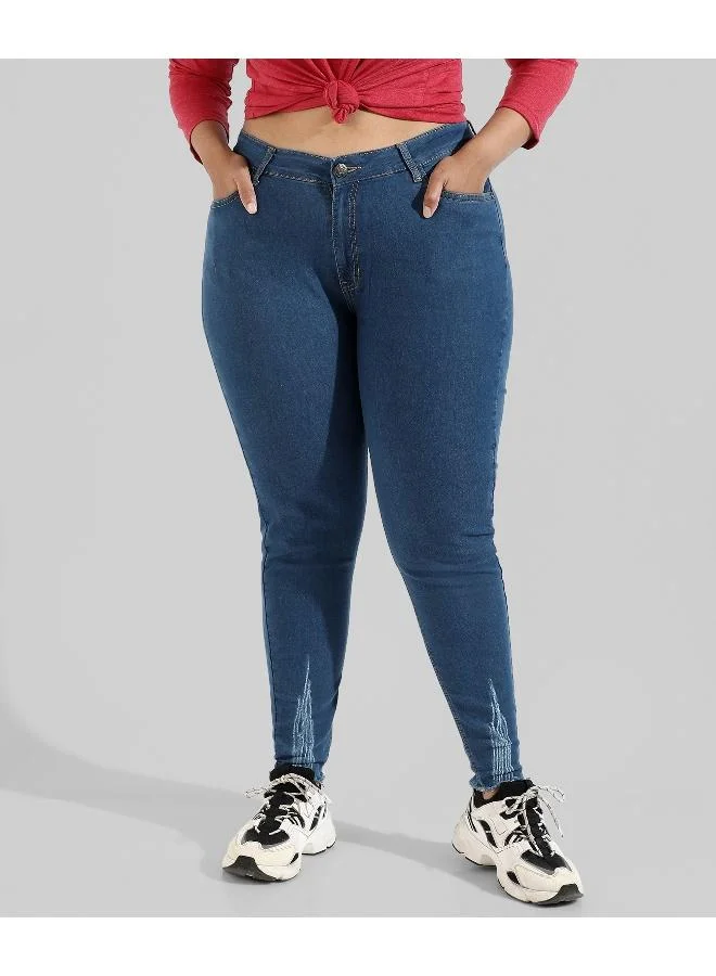 انستافاب بلس جينز نسائي سكيني بقصة ضيقة بلون سادة بتصميم عصري جديد