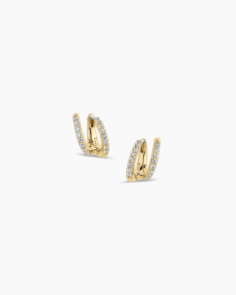 gorjana - Shimmer Double Huggies 3/8" - 18k Gold Plated - Cubic Zirconia - Illusion of Multiplicity - Women - Everyday Wear - Illusion of multiple piercings - - Image 2