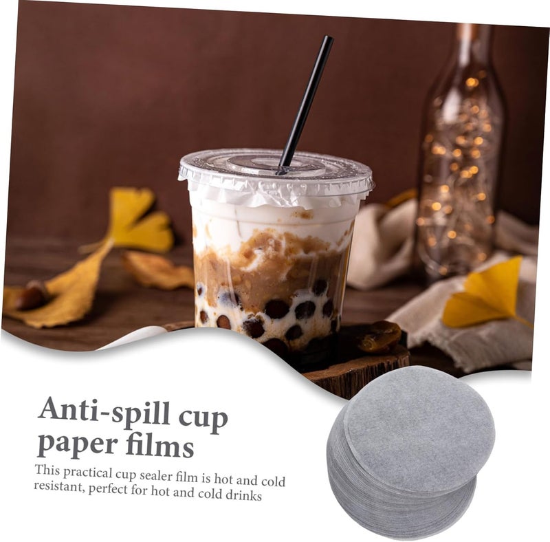 ABOOFAN 500pcs Leak Proof Cup Sealing Films Round Disposable Silicone Paper for Milk Tea and Coffee Anti-Leak Cup Protection Pads for Beverages for Home and Party Use - Image 5