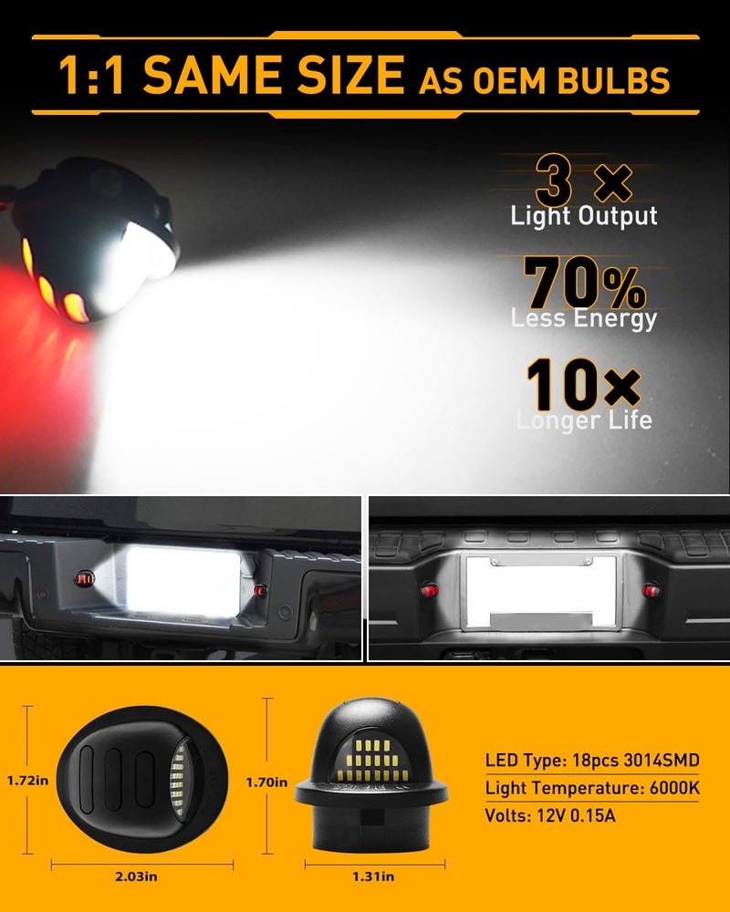 LESAUCE LED Full License Plate Light Red OLED Neon Pure White LED Tag Lights Lamps Replacement for Ford F150 F250 F350 Super Duty Ranger Pickup Explorer Bronco Excursion Expedition, 2PCS - Image 3