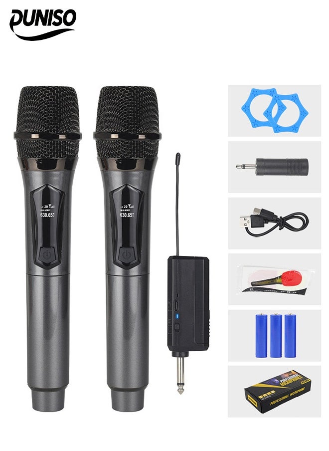DUNISO 2Pcs Wireless Microphone，Hand Microphone，Rechargeable Microphone，Professional Cordless Microphone，Used for Karaoke Nights and Family Gatherings DJ、 Meeting，Grey  - Image 1