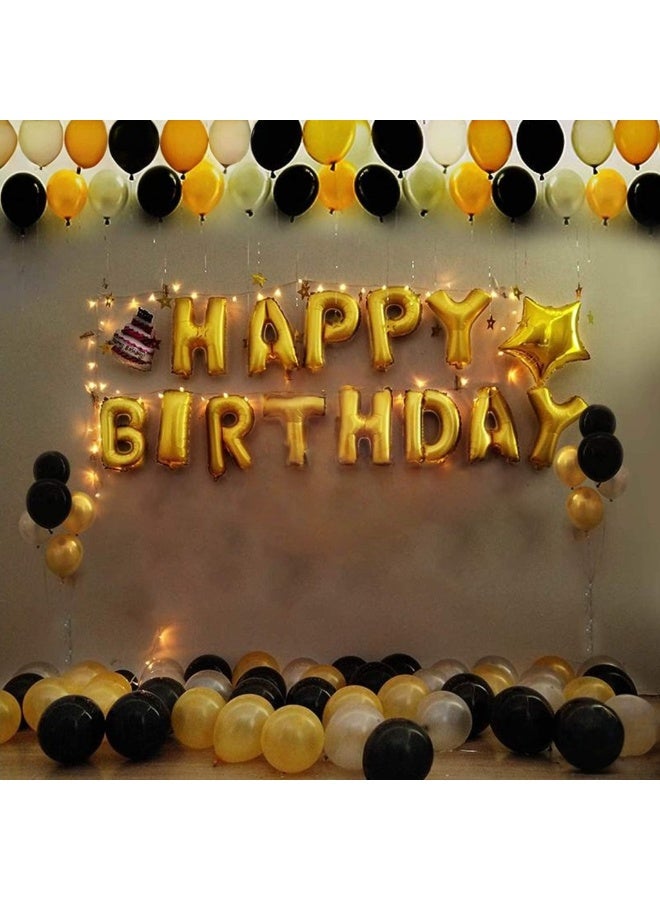 Golden Happy Birthday Letters Foil Balloon Set Decoration Combo with 51 Pcs Black and Gold Metallic Balloon - Image 2