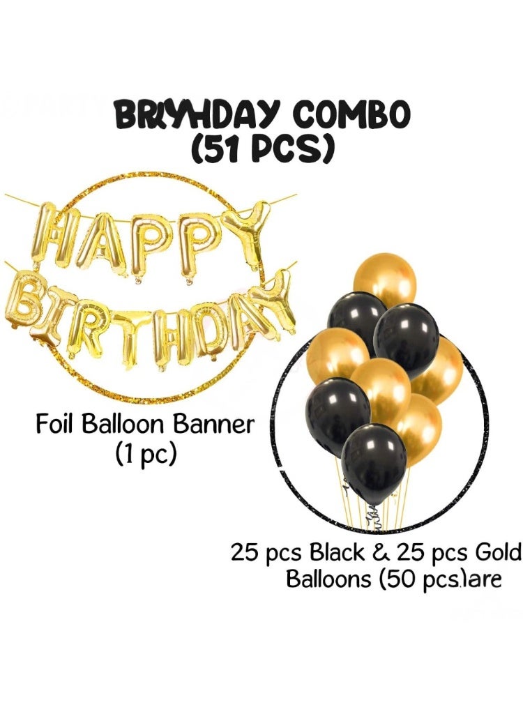 Golden Happy Birthday Letters Foil Balloon Set Decoration Combo with 51 Pcs Black and Gold Metallic Balloon - Image 3