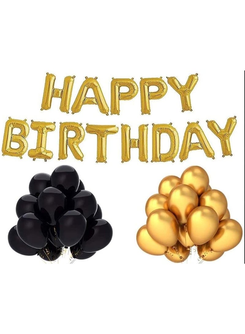 Golden Happy Birthday Letters Foil Balloon Set Decoration Combo with 51 Pcs Black and Gold Metallic Balloon - Image 1
