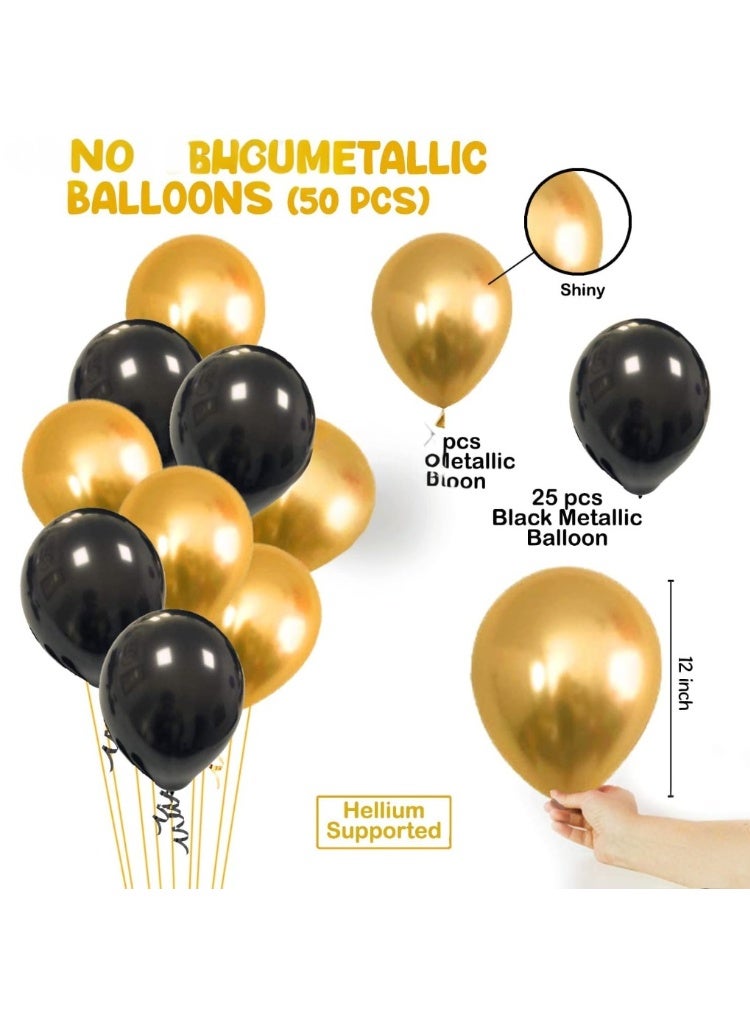 Golden Happy Birthday Letters Foil Balloon Set Decoration Combo with 51 Pcs Black and Gold Metallic Balloon - Image 4