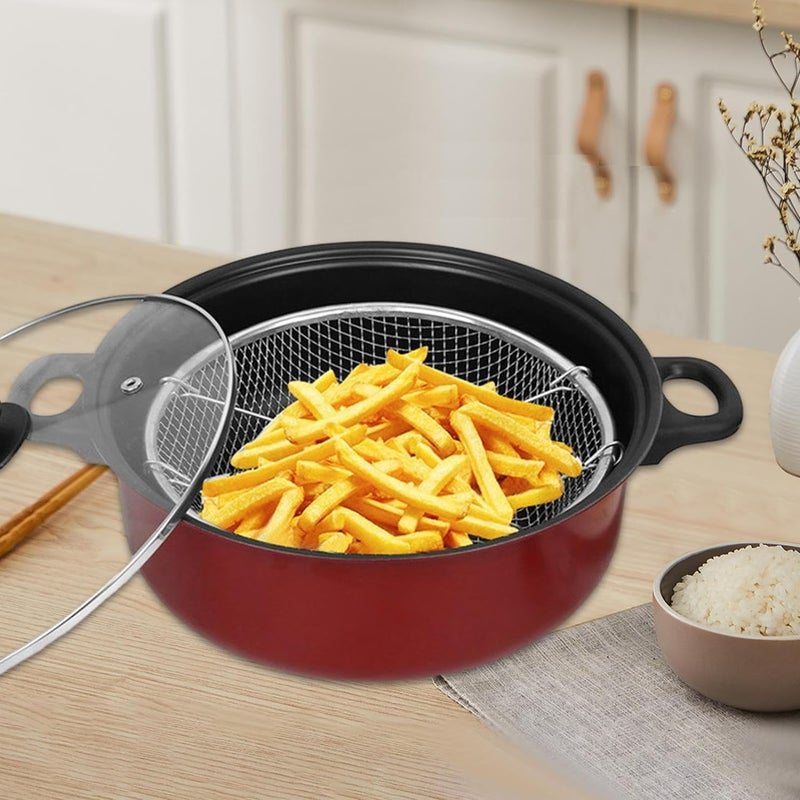 Mugath Non Stick Deep Kadhai with Glass Lid 22cm kadai for Cooking Metal Spoon Friendly Stir Fry Pan with Frying Basket Aluminum Wok pan for CookingSaute pan Pot with Double Handle - Image 5