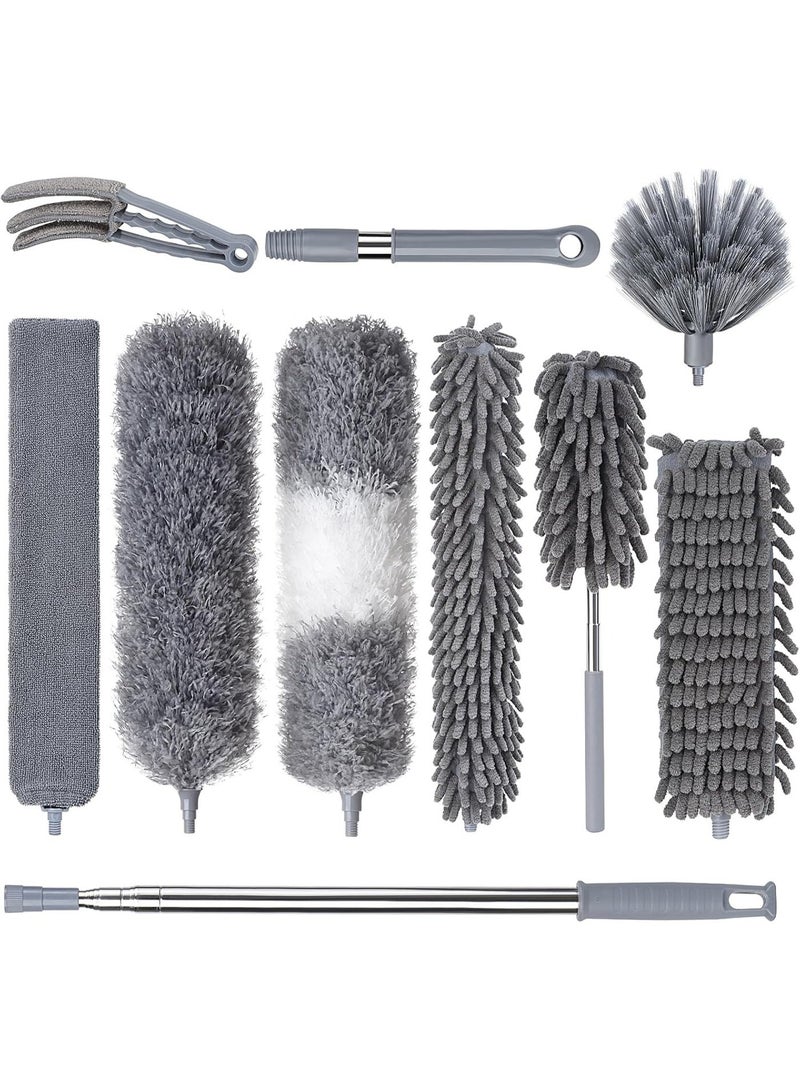 Bukela Dusters for Cleaning, Feather Duster Set, 10PCS Duster with Extension Pole Up to 100'' - Extendable, Bendable, and Washable for Ceilings, Chandeliers, and Furniture - Image 1