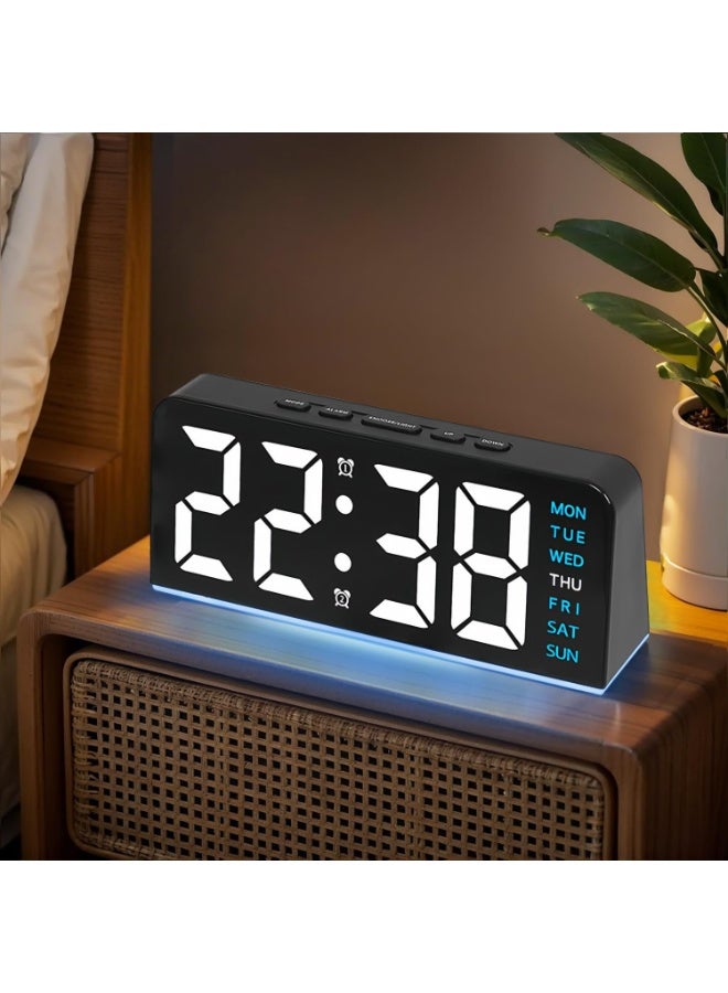 Aurrako 6.8'' Digital Alarm Clock, Necomi LED Digital Clock with Ambient Light, with Day/Date/Temperature / 12 / 24H / Dual Alarm/Snooze, Bedside Desk Table Clock, for Office Bedroom Kids Elderly - Image 1