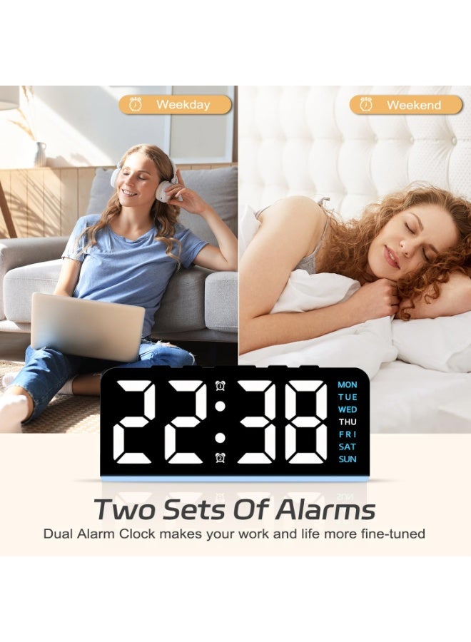 Aurrako 6.8'' Digital Alarm Clock, Necomi LED Digital Clock with Ambient Light, with Day/Date/Temperature / 12 / 24H / Dual Alarm/Snooze, Bedside Desk Table Clock, for Office Bedroom Kids Elderly - Image 4