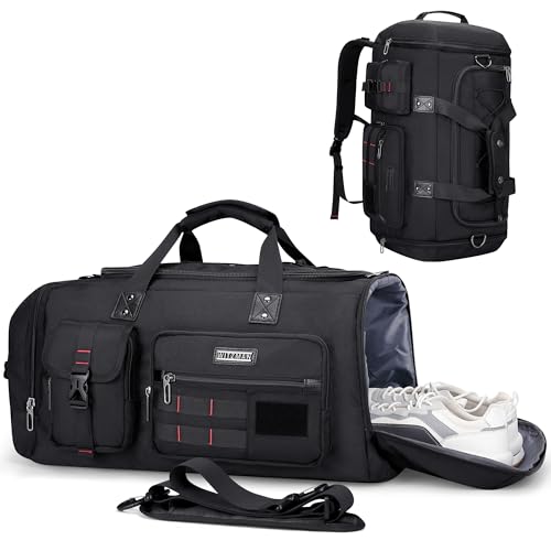 WITZMAN Travel Duffel Bags for Men Large Carry On Weekender Overnight Bag 3 in 1 Backpack with Shoe Compartment （B693 Black） - Image 1