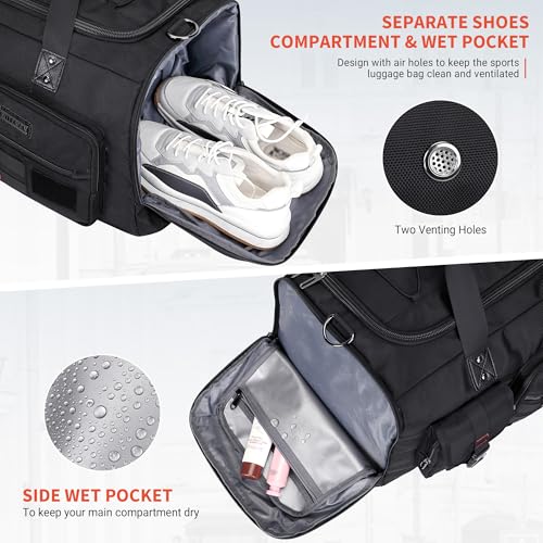 WITZMAN Travel Duffel Bags for Men Large Carry On Weekender Overnight Bag 3 in 1 Backpack with Shoe Compartment （B693 Black） - Image 4