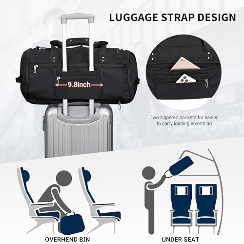 WITZMAN Travel Duffel Bags for Men Large Carry On Weekender Overnight Bag 3 in 1 Backpack with Shoe Compartment （B693 Black） - Image 5