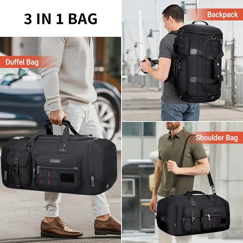 WITZMAN Travel Duffel Bags for Men Large Carry On Weekender Overnight Bag 3 in 1 Backpack with Shoe Compartment （B693 Black） - Image 2