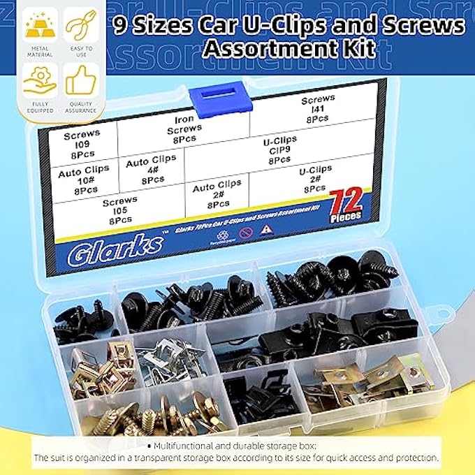 rayihni 72Pcs 9 Sizes Screw Bolt Nut Retainer Car Engine Under Cover Splash Shield Guard Body Bolts Bumper Fender Liner Push Retainer Fastener Rivet Clips Assortment Kit - Image 4