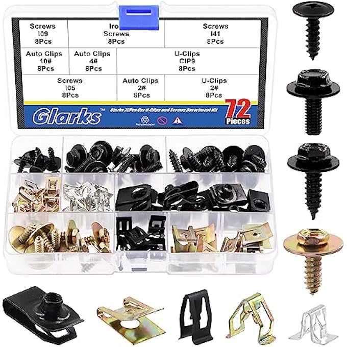 rayihni 72Pcs 9 Sizes Screw Bolt Nut Retainer Car Engine Under Cover Splash Shield Guard Body Bolts Bumper Fender Liner Push Retainer Fastener Rivet Clips Assortment Kit - Image 1