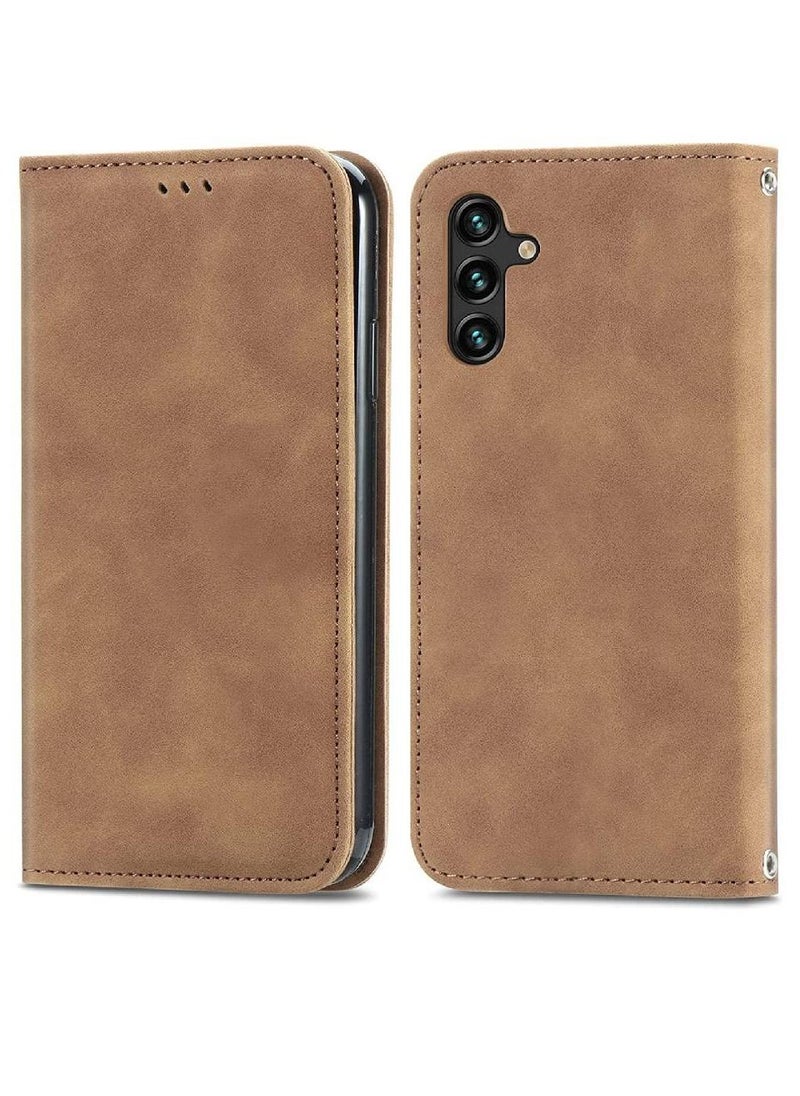 ZOOMEE - Premium Leather Magnetic Kickstand Wallet Flip Case Cover with Card Slots For Samsung Galaxy A04s Brown - Image 1