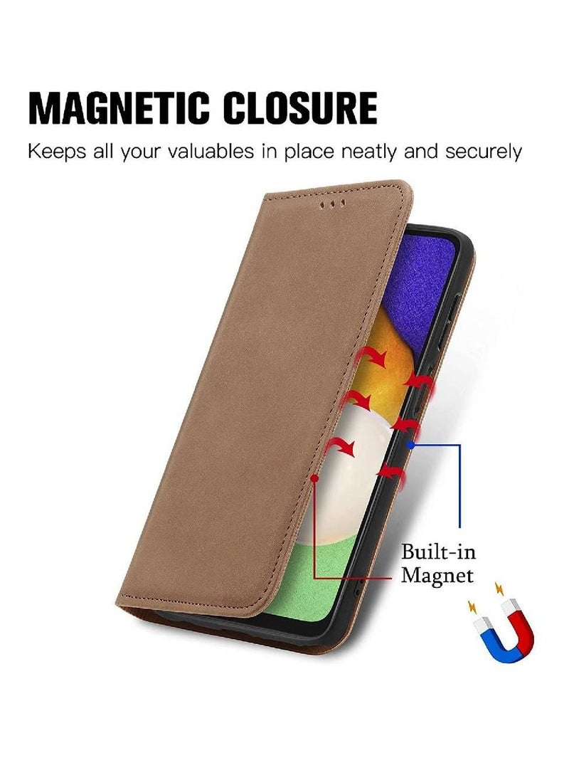 ZOOMEE - Premium Leather Magnetic Kickstand Wallet Flip Case Cover with Card Slots For Samsung Galaxy A04s Brown - Image 1