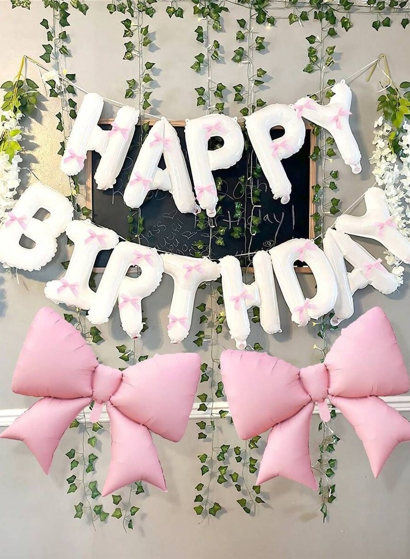 Birthday Party Decorations – 37-Piece Balloon Set with Happy Birthday Letters, Pink Bows, and Ribbons - Image 1