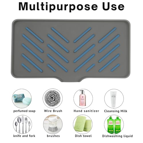 Yumun Silicone Kitchen Sink Mat & Organizer – Fast-Drying Faucet Drip Pad | Non-Slip Sink Tray for Soap, Sponge & Scrubber Storage - Image 3
