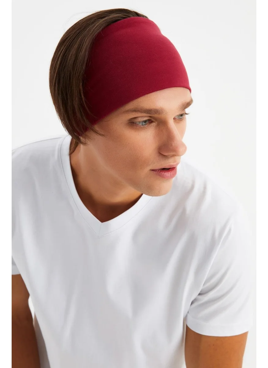 Butikgiz Claret Red Men's Cotton Combed Comb, Non-Slip, Ultra Light, Sport Wide Headband Bandana Buff