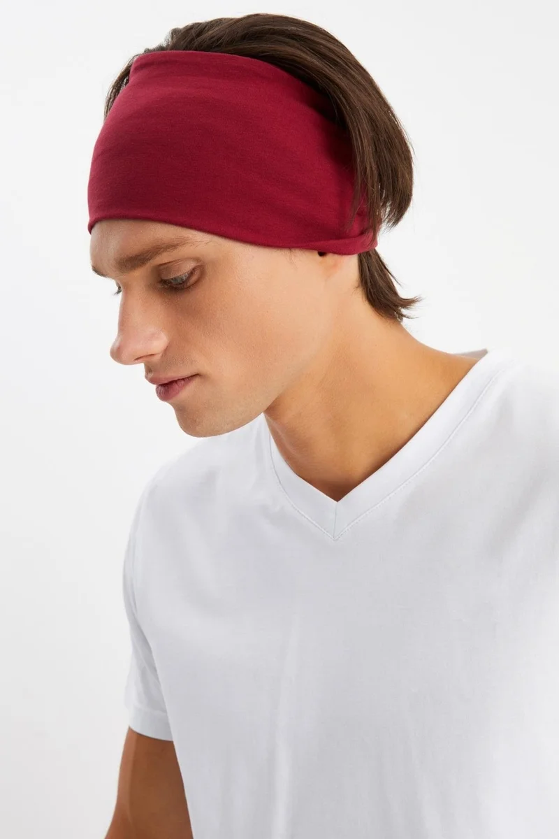 Butikgiz Claret Red Men's Cotton Combed Comb, Non-Slip, Ultra Light, Sport Wide Headband Bandana Buff