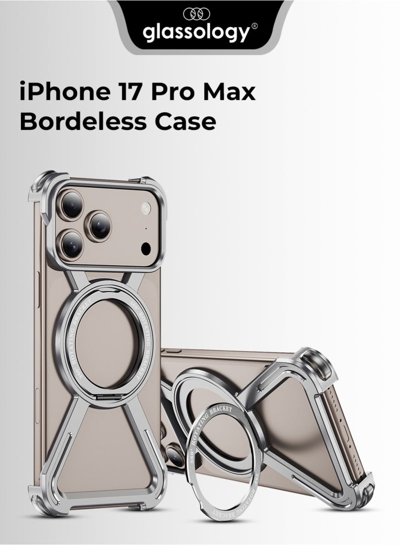 جلاسولوجي iPhone 17 Pro Max Borderless Case Silver Titanium Finish Slim Fit Shock Protection MagSafe Compatible - Image 1