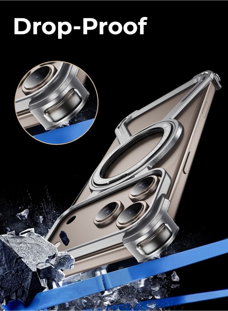 جلاسولوجي iPhone 17 Pro Max Borderless Case Silver Titanium Finish Slim Fit Shock Protection MagSafe Compatible - Image 2