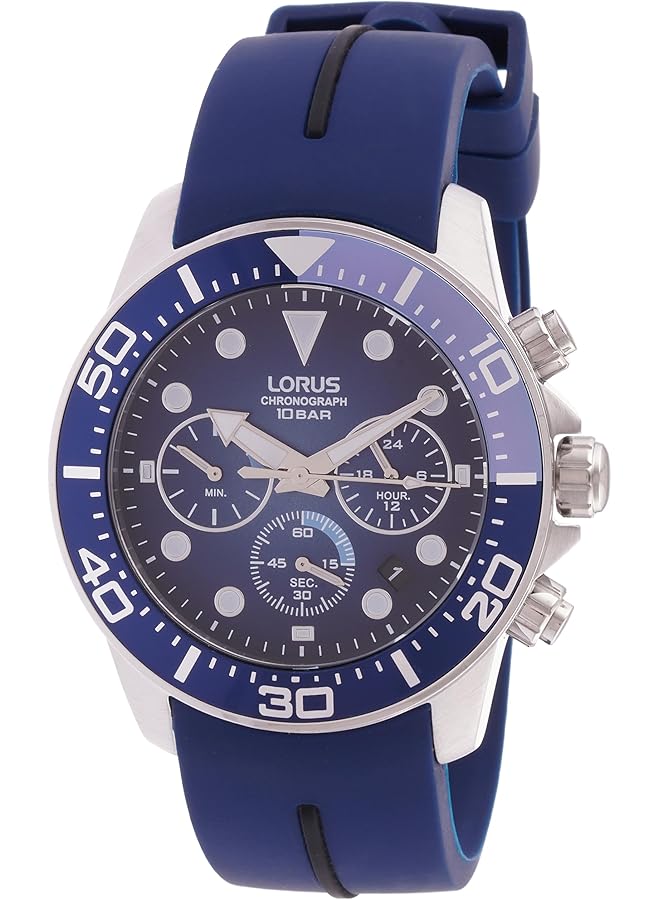 لوراس ساعة كرونوغراف كوارتز بسوار سيليكون ومينا متدرج أزرق داكن للرجال RT349JX9 - Image 1