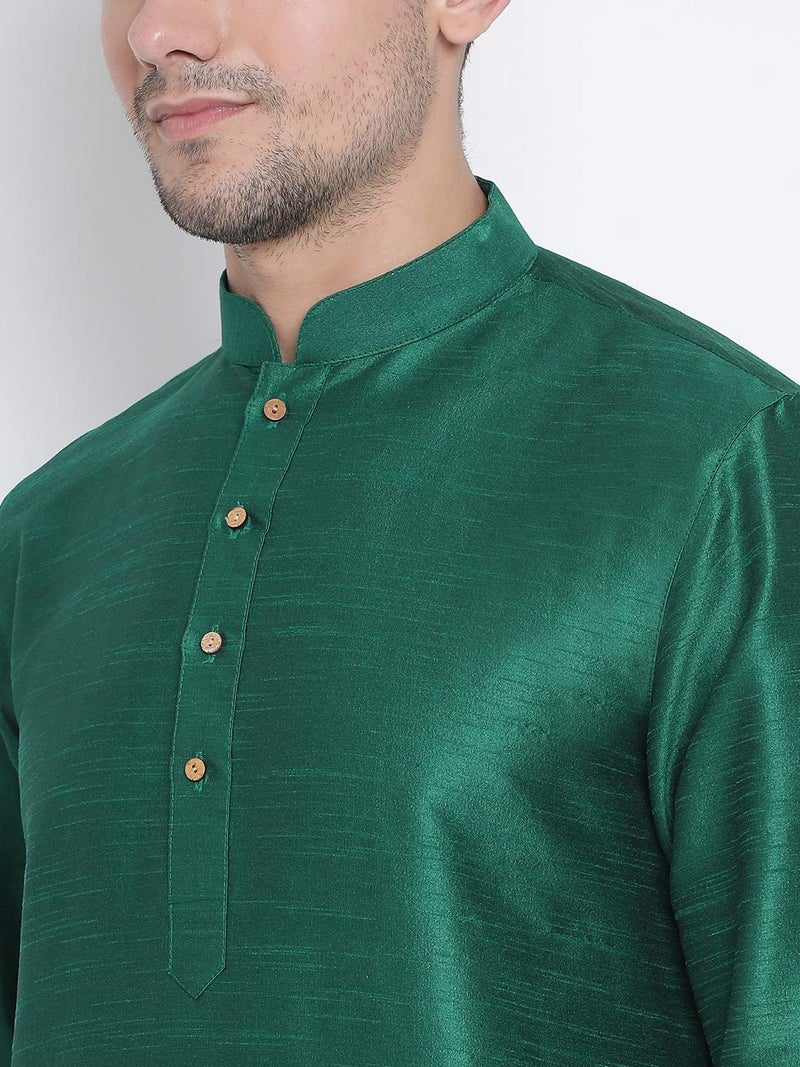 VASTRAMAY Plus Men's Green Silk Blend Kurta (VPLUSMK001GN_48) - Image 4