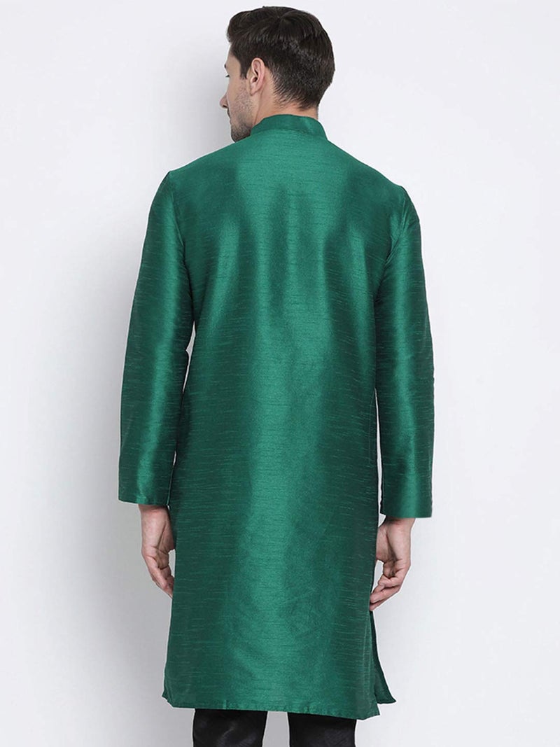 VASTRAMAY Plus Men's Green Silk Blend Kurta (VPLUSMK001GN_48) - Image 5