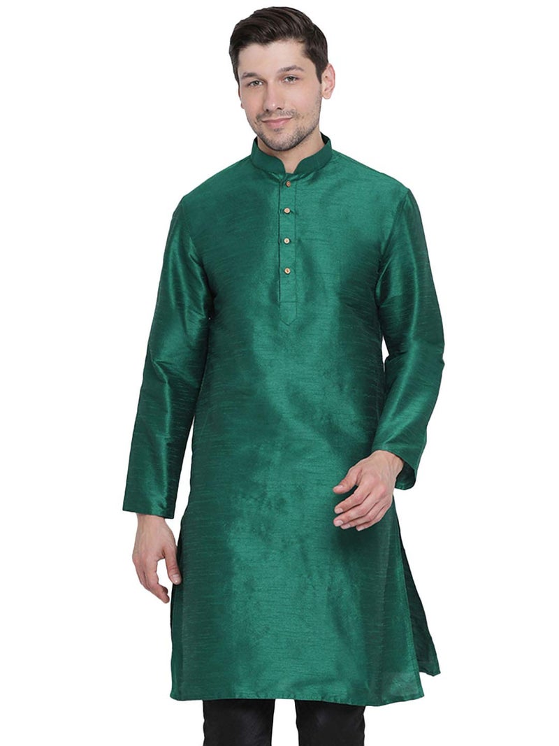 VASTRAMAY Plus Men's Green Silk Blend Kurta (VPLUSMK001GN_48) - Image 1