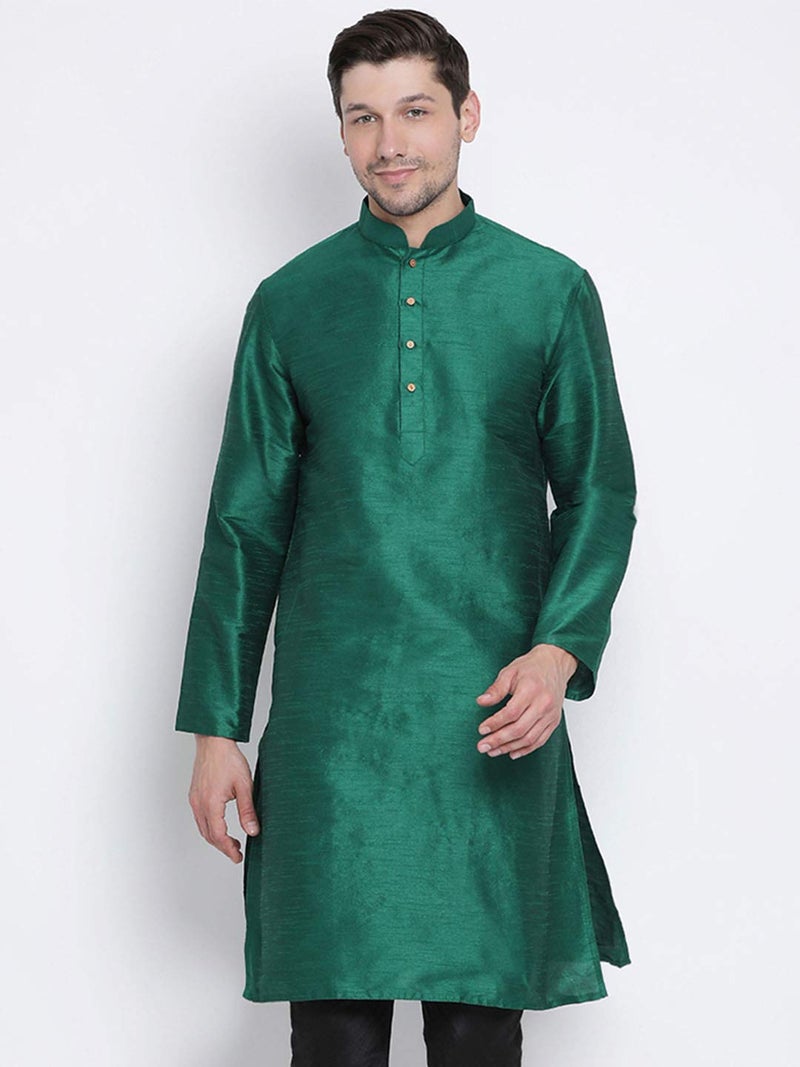VASTRAMAY Plus Men's Green Silk Blend Kurta (VPLUSMK001GN_48) - Image 2