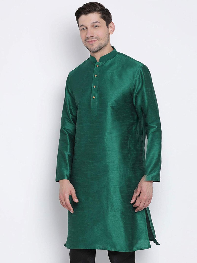 VASTRAMAY Plus Men's Green Silk Blend Kurta (VPLUSMK001GN_48) - Image 3