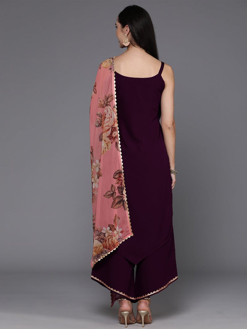 Ahalyaa Burgundy Kurta Set For Women - Image 2