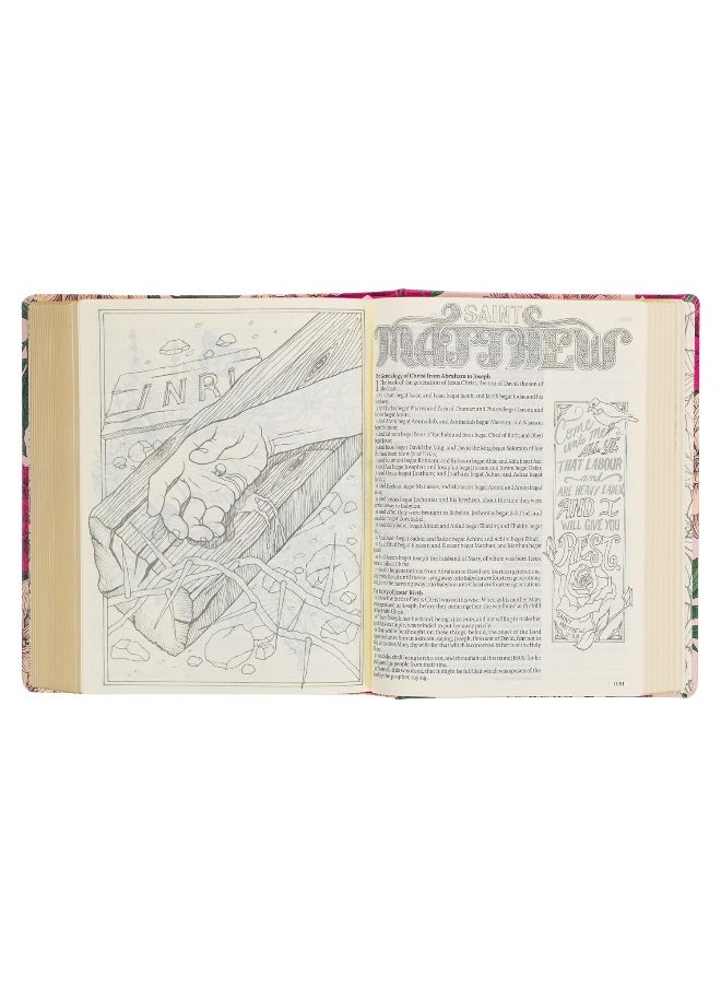 KJV Holy Bible, My Creative Bible, Faux Leather Hardcover - Ribbon Marker, King James Version, Pink Printed Floral  - Image 4