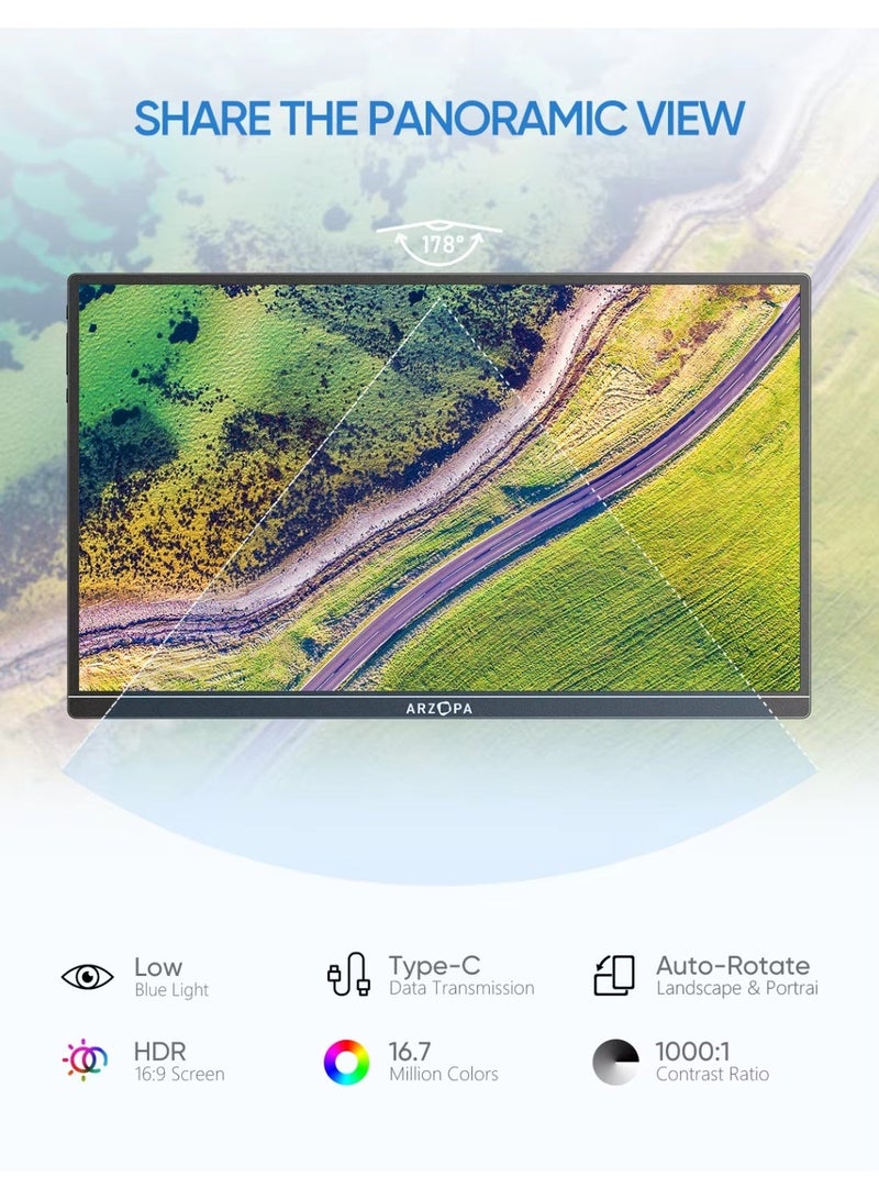 ARZOPA 14.0 inch 1080P FHD Portable Monitor IPS Screen with USB C HDMI External Second Display for Mac,Laptop,PC,Switch,PS,Xbox - Image 4