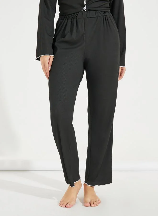 Take Two Contrast Binding Lettuce Trim Shirt & Pyjama Set