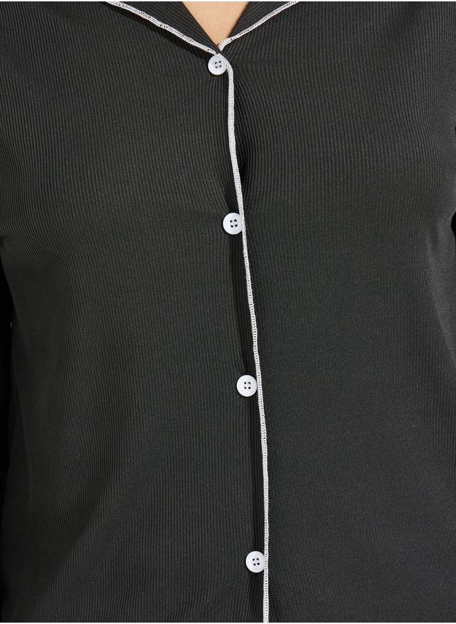 Take Two Contrast Binding Lettuce Trim Shirt & Pyjama Set  - Image 4