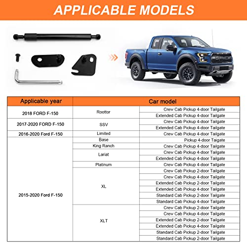 OBDResource مساعد صدمة باب الشاحنة لفورد F150 2015-2023، ملحقات صدمة باب الشاحنة متوافقة مع 2015 2016 2017 2018 2019 2020 2021 فورد F150 XL XLT بلاتينيوم رابتور كينغ رانش، ملحقات فورد F150 - Image 3