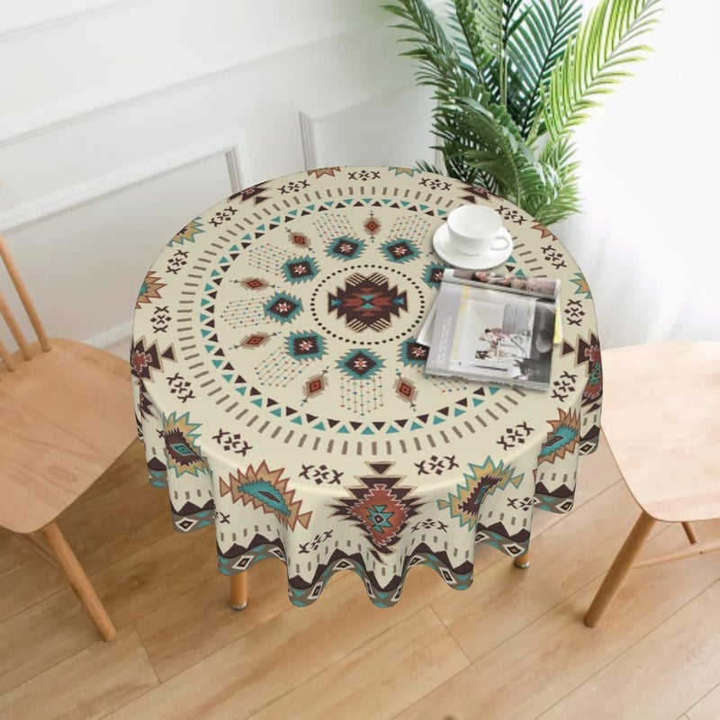 Giwawa Aztec Southwestern Round Tablecloth 60 Ethnic Tribal Geometric Design Vintage Style Circle Table Cloth Boho Chic Washble Table Cover for Dinning Kitchen Farmhouse Party Decoration - Image 2