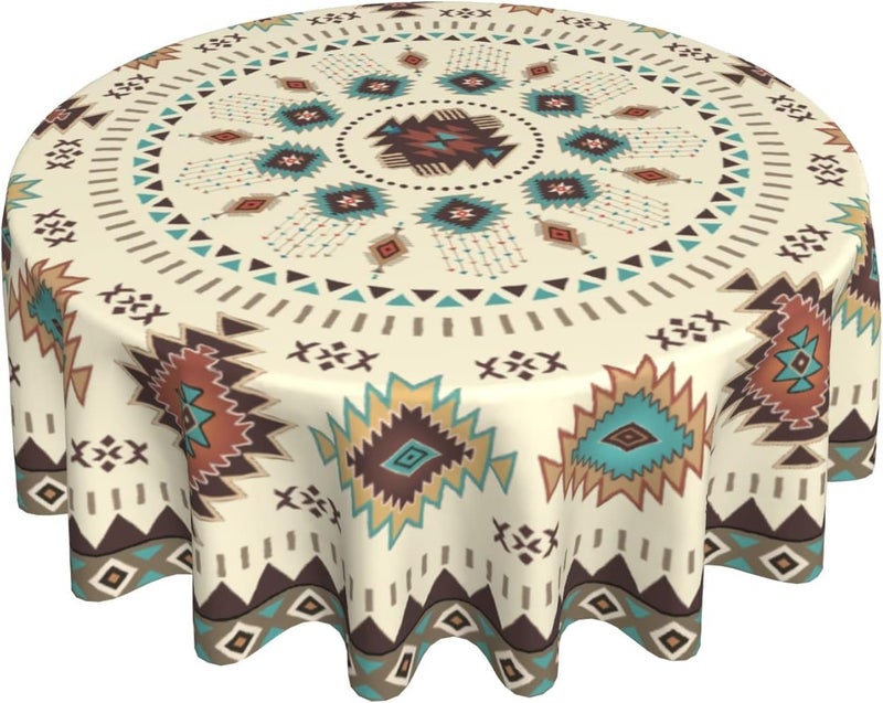 Giwawa Aztec Southwestern Round Tablecloth 60 Ethnic Tribal Geometric Design Vintage Style Circle Table Cloth Boho Chic Washble Table Cover for Dinning Kitchen Farmhouse Party Decoration - Image 1