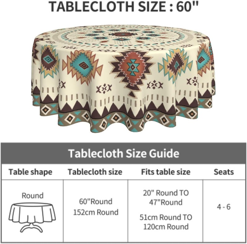 Giwawa Aztec Southwestern Round Tablecloth 60 Ethnic Tribal Geometric Design Vintage Style Circle Table Cloth Boho Chic Washble Table Cover for Dinning Kitchen Farmhouse Party Decoration - Image 3