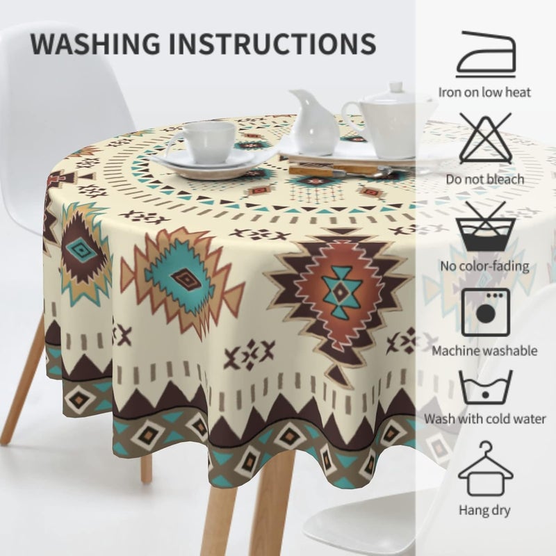 Giwawa Aztec Southwestern Round Tablecloth 60 Ethnic Tribal Geometric Design Vintage Style Circle Table Cloth Boho Chic Washble Table Cover for Dinning Kitchen Farmhouse Party Decoration - Image 5