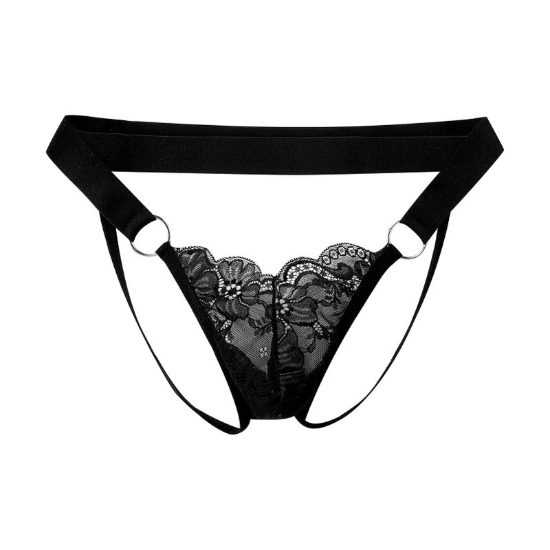 ABAFIP Men's Lace Thong Underwear Low Waist Sissy Pouch G-String Panties Crossdressing Lingerie Black Large - Image 1