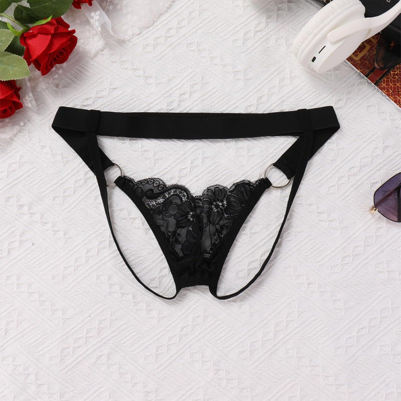 ABAFIP Men's Lace Thong Underwear Low Waist Sissy Pouch G-String Panties Crossdressing Lingerie Black Large - Image 3