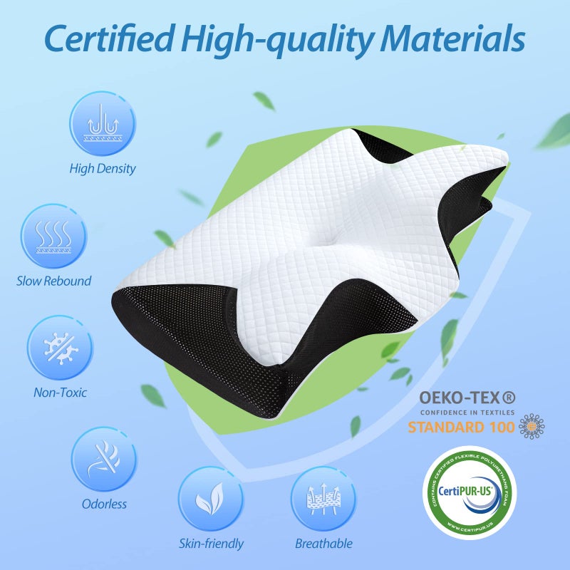 HOMCA Memory Foam Cervical Pillow, 2 in 1 Ergonomic Contour Orthopedic Pillow for Neck Pain, Contoured Support Pillows for Side Back Stomach Sleepers - Image 5