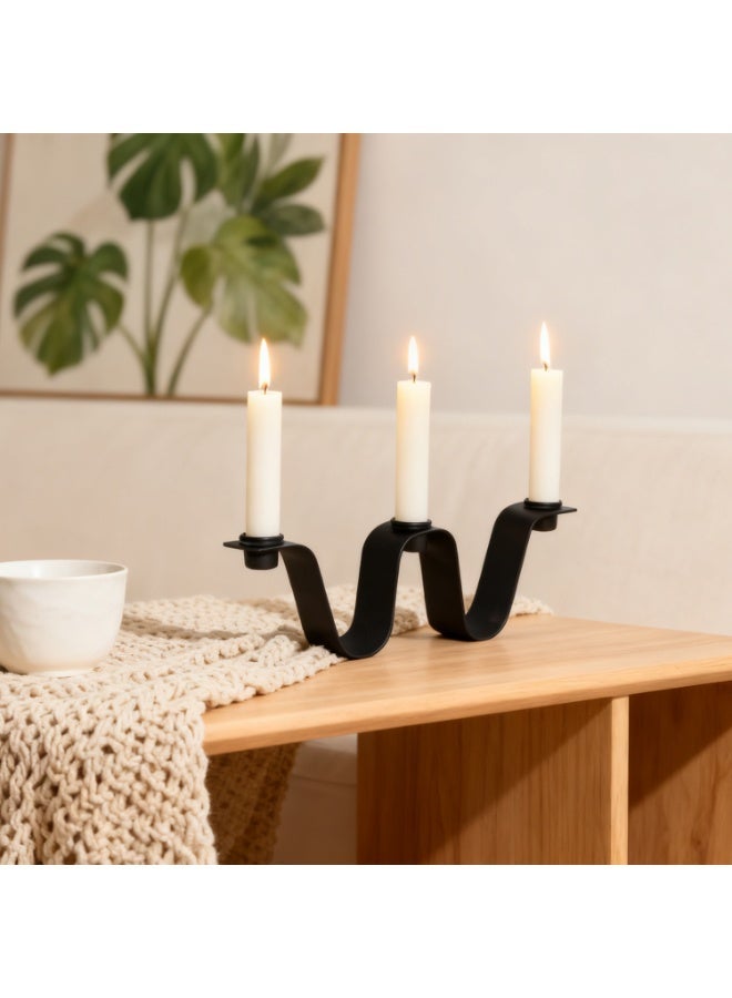 Firasa Matte Black Wave-Design Metal Candle Holders Vintage Iron Candle Stand for Wedding, Home, Cafe Decor - Image 5