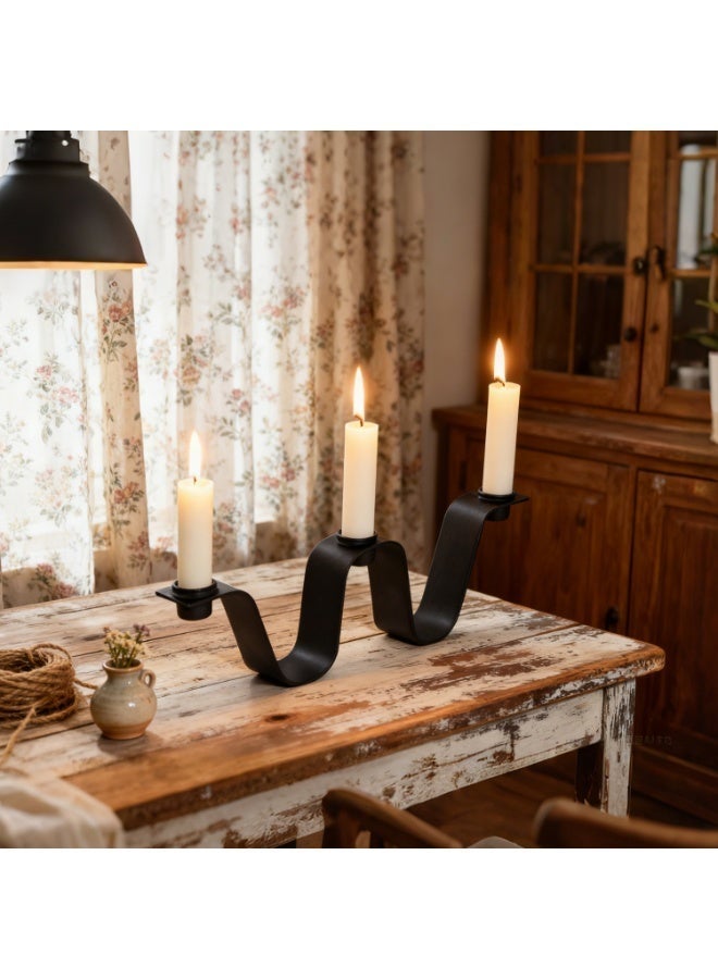 Firasa Matte Black Wave-Design Metal Candle Holders Vintage Iron Candle Stand for Wedding, Home, Cafe Decor - Image 3